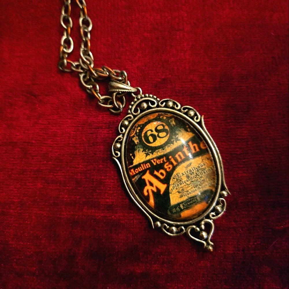 Handmade Absinthe label necklace
